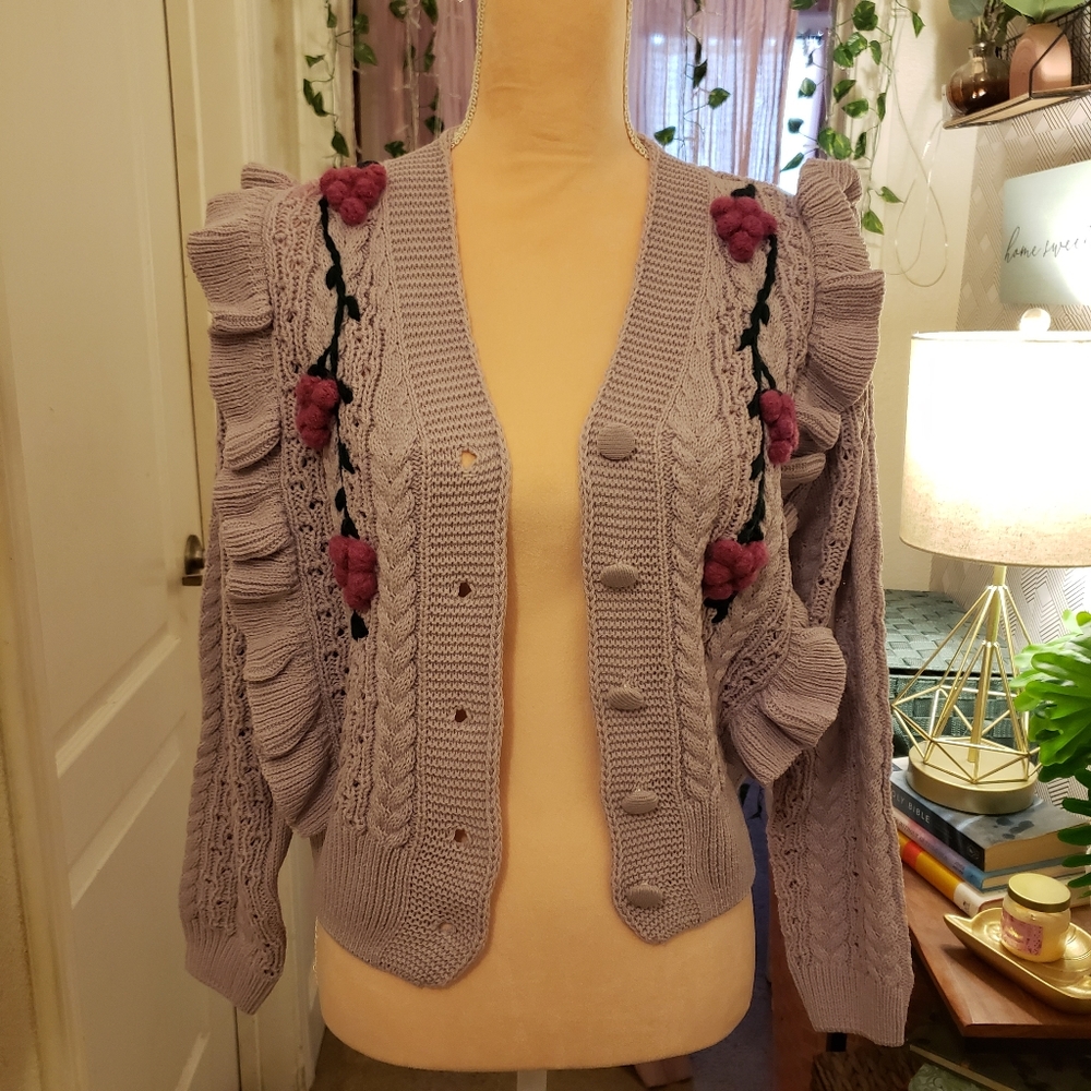 Ruffle Cardigan Sweater